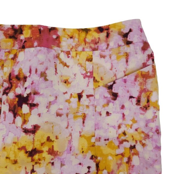 Ann Taylor Loft Floral Petite Pencil Skirt Womens 0P Lined Side Zip Pink Yellow - Picture 10 of 16